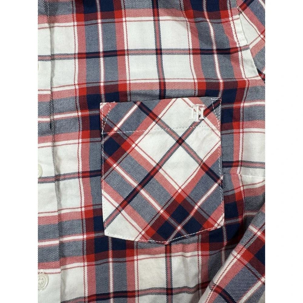 Tommy Hilfiger Shirt Men's Long Sleeve Button Up Red‎ White Plaid Size Small